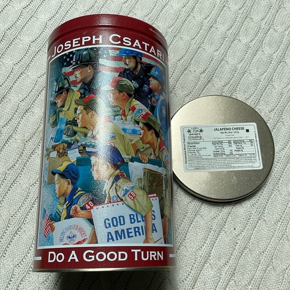 Boy Scouts Popcorn tin with lid. Joseph Csatari God Bless America Do a Good Turn - Picture 2 of 9